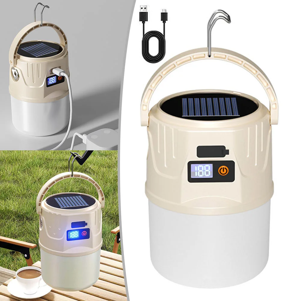 

1 Pcs Solar Dual Light Source Outdoor Camping LED Light Digital Display USB Charging Solar Powered Charging Camping Light