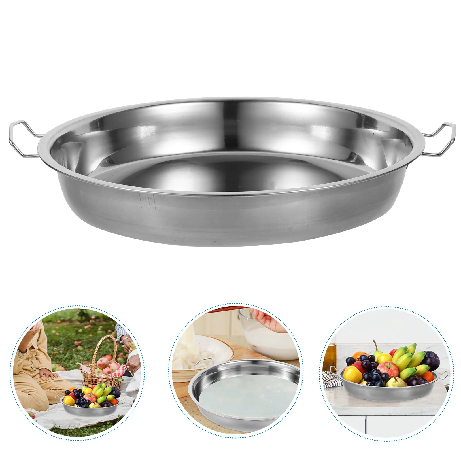 

Cold Noodle Steaming Tray Stainless Steel 30cm Multifunctional Serving Dish for Dessert Salad Cake Vegetable Food Plate