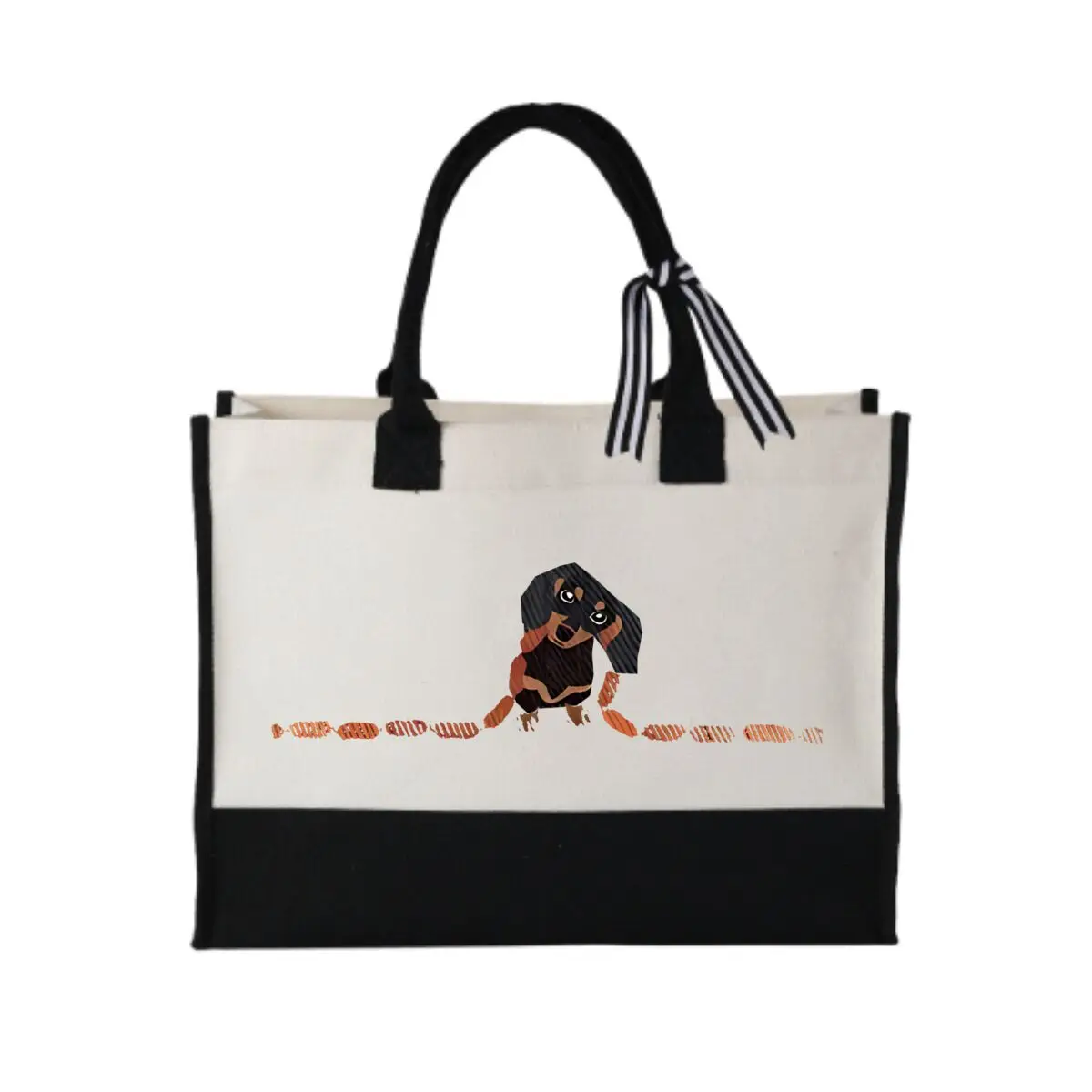 

Dog Adventure Dachshund Trail Durable Patchwork Canvas Tote for Daily Commute