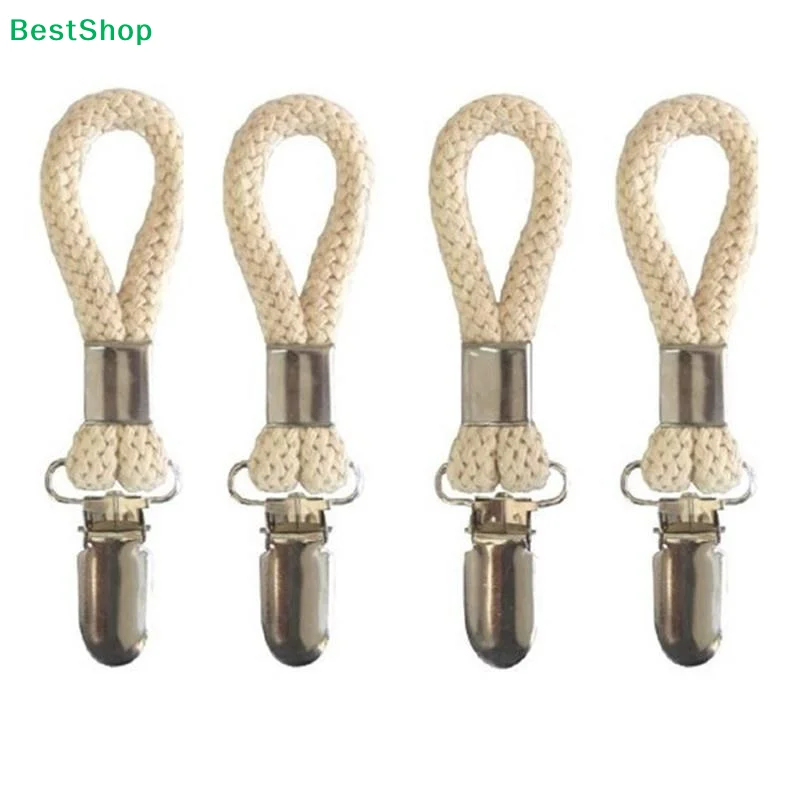 4Pcs Towel Hanging Clips Clamps Braided Multipurpose Cotton Loop Metal Hook Kitchen Bathroom Storage Clips Socks Clothes Hanger