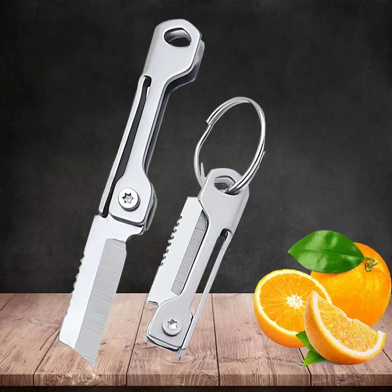 Mini Folding Knife Stainless Steel Pocket Knife Keychain Fruit Slicing Multi purpose DIY Hobby Knife Portable Utility Knife