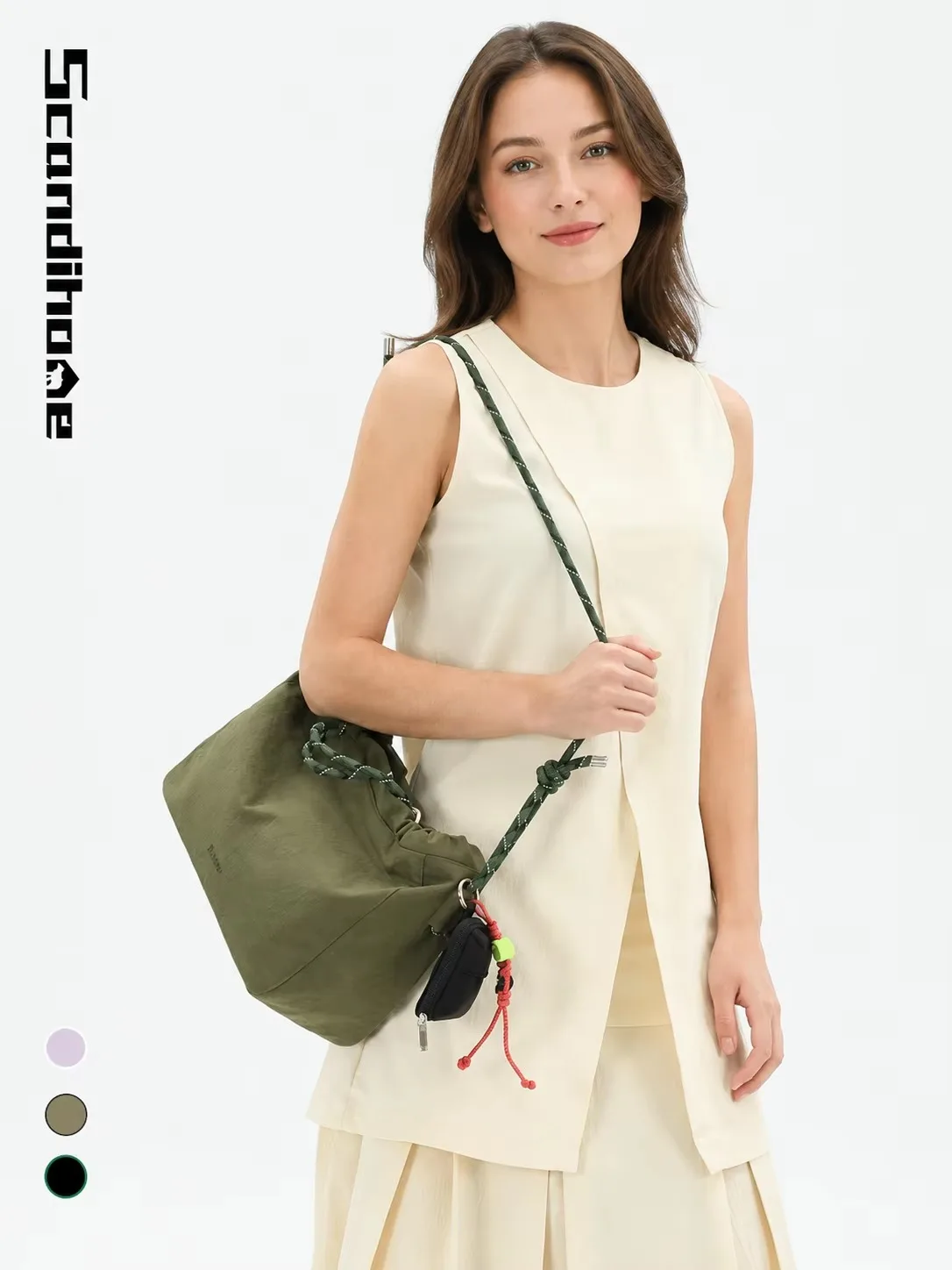 Große Kapazität, Kordelzug-Tragetasche, 9,5 l, leichte Nylon-Handtasche, wasserdichte Damen-Umhängetasche, mehrwegige Umhängetasche – Detail 15