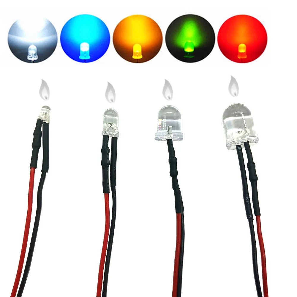 

20PCS transparent LED diodes DC3V-12V 3MM 5MM 10MM for red/green/blue/yellow/purple/orange/pink/hot/white/20cm cm candle pre cab