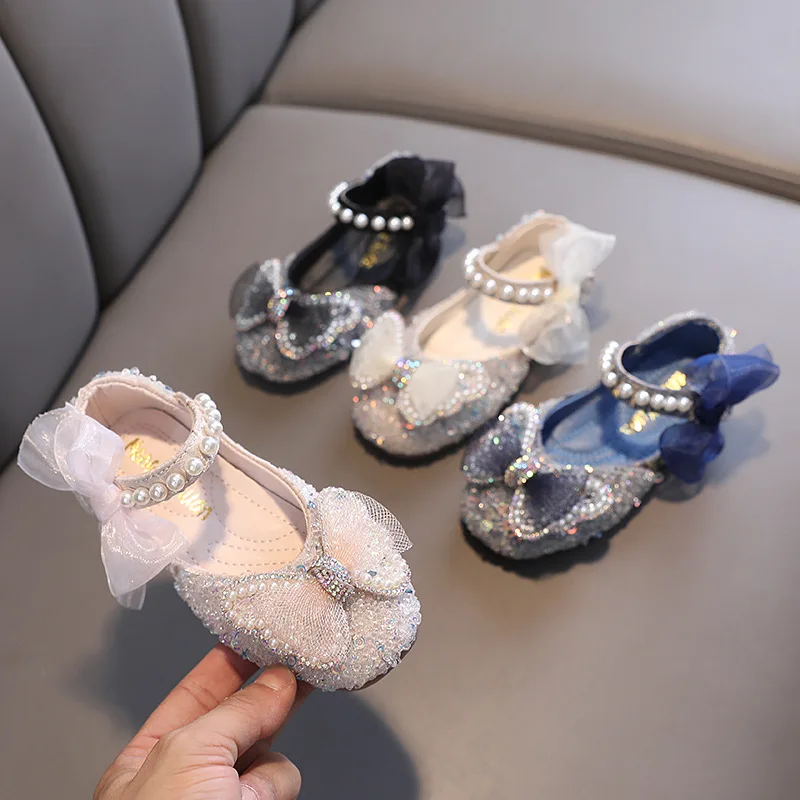 

Autumn New Girls' Princess Shoes Fashion Cute Sequin Bow Children's Leather Shoes Aby Kid's Flats Dance Performance Shoes