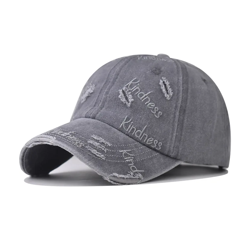 

Unisex Letter Embroidery Hole Broken Baseball Caps Hip Hop Adjustable Men Snapback Trucker Hat Outdoor Casual for Women Dad Hats