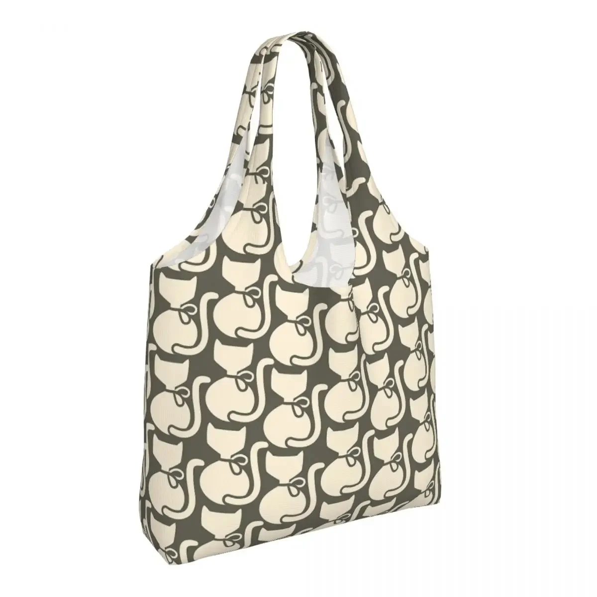 Custom Callie Cat Pattern By Orla Kiely Shopping Tote Bags Reusable Canvas Grocery Shopper Shoulder Bag Photography Handbags