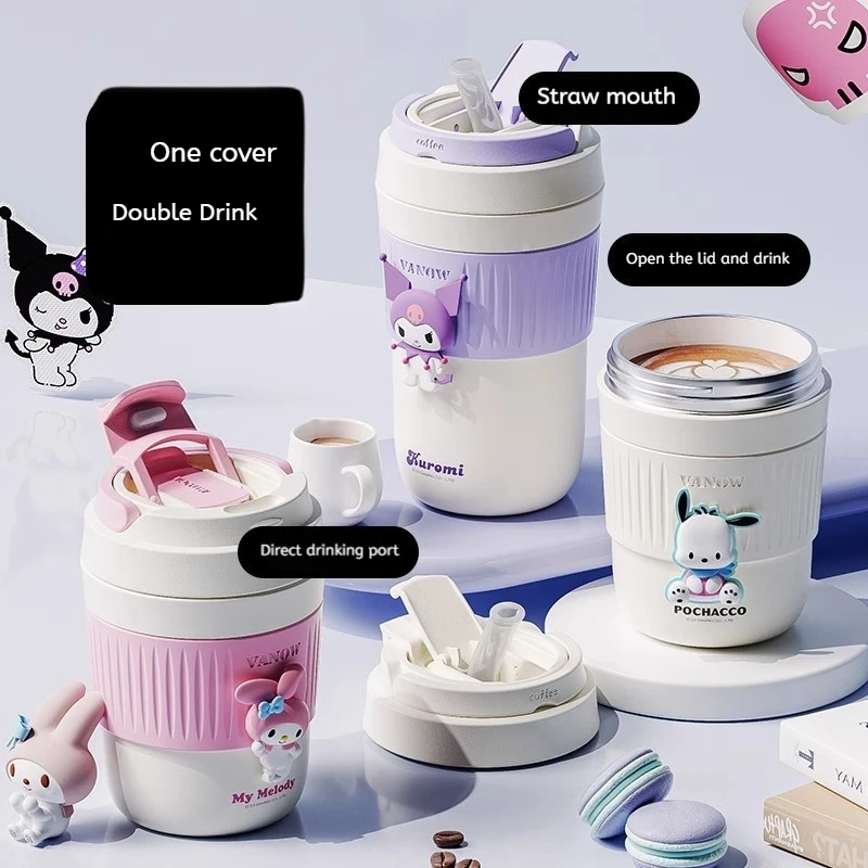 Sanrio licensed Kuromi/My Melody anime ceramic/stainless steel insulated coffee cup 2025 girl birthday gift.