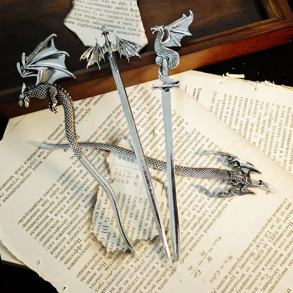 Gothic Dragon Sword Vintage Medieval Flying Dragon Shape Hairpin Fantasy Cosplay Renaissance Party Hairstyle Hair Accessories