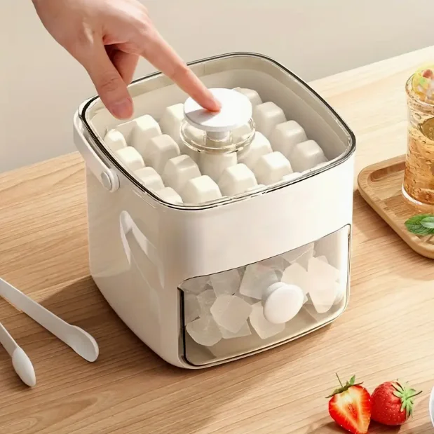 

48-Cube Ice Maker - Portable, Double Layer, Easy-Press Lid | Silicone Tray, PET , 1-10L Capacity, No Electricity Needed
