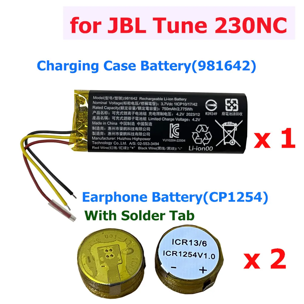 3.7V 981642 750mAh Lithium Battery for JBL Tune 230NC 230 NC TUNE230NC TWS Wireless Bluetooth Earphone Charging Compartment