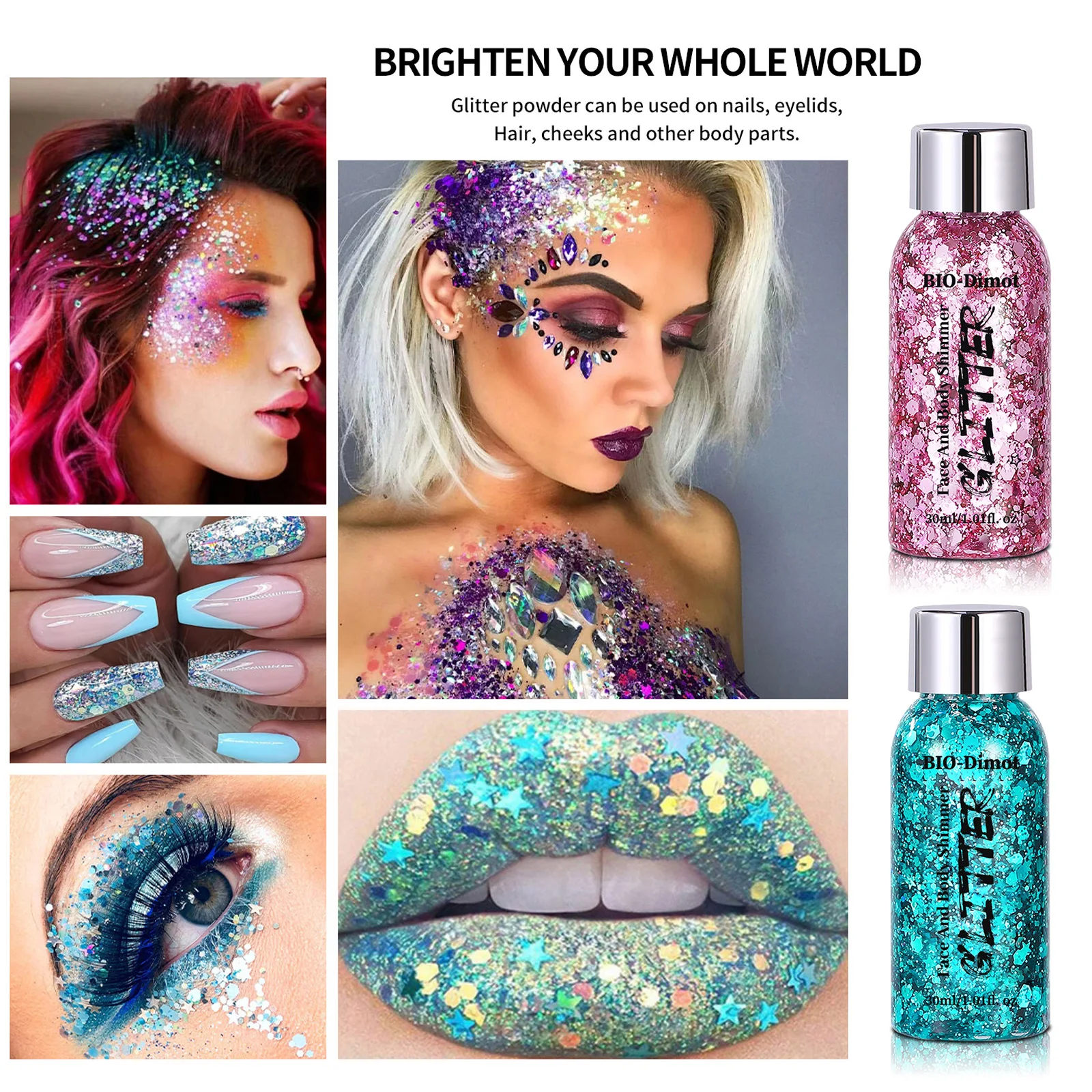 جل لامع للوجه والجسم 30 مللي مكياج لامع لشفاه العين فن الشعر يدوم طويلاً آمن لامع، مرحلة تنكرية لحفلات المهرجانات