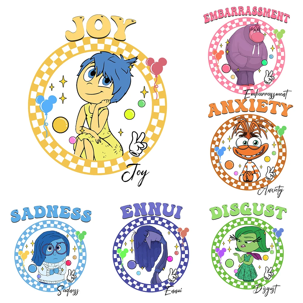 New Disney Inside Out  Iron On Heat Transfer Stickers For Clothes DTF Pinted Vinyl Thermal Appliques Washable T-Shirt Decal