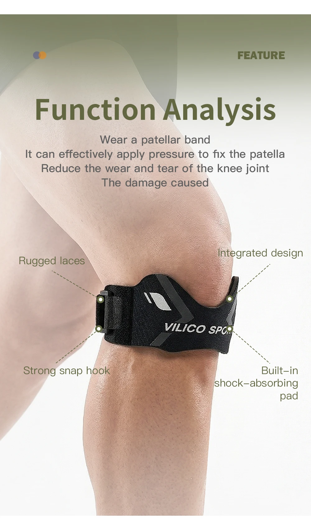 VILICO Verstellbarer Patellasehnen-Stützgurt, Sport-Patella-Stabilisator Kniebandage für Laufen, Basketball, Fitness, Wandern – Detail 3