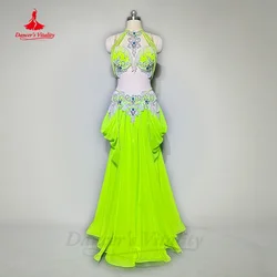 Belly Dance Performance Costume Suit for Women Cusotmsized AB Stones Perles Bra+long Skirt 2pcs Girl Oriental Stage Wear Outfit