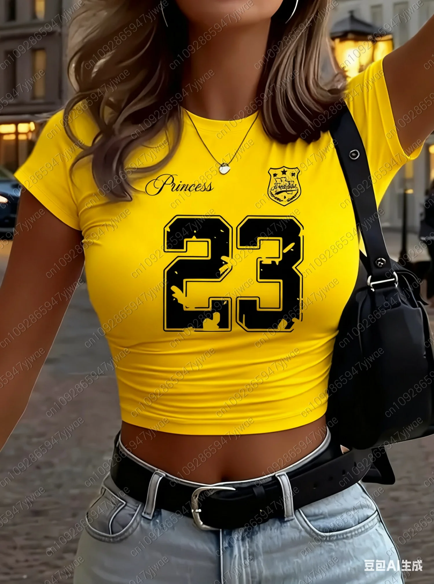 2025 الصيف المرأة الأميرة رقم 23 طباعة عادية اقتصاص تي شيرت قصير الجرافيك تيز المرأة الجولة الرقبة بلايز قصيرة عادية المرأة تيز #3