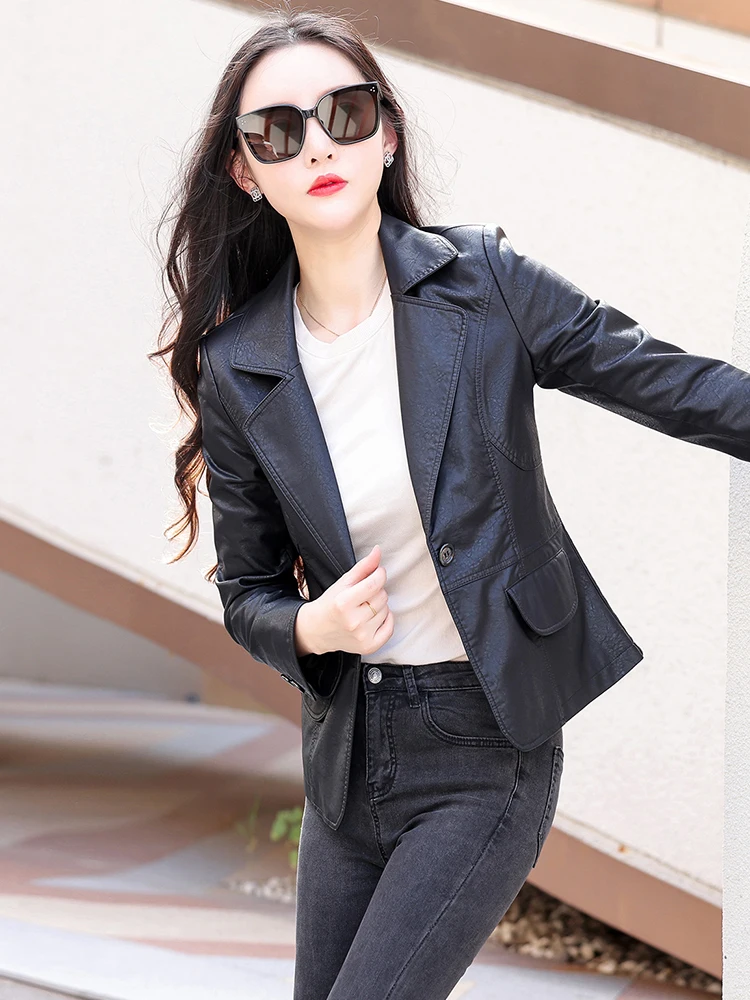 

Fall 2025 New Style Haifeng Genuine Leather Jacket Women's Short Slimming Versatile Small Size Sheepskin Suit Coat
