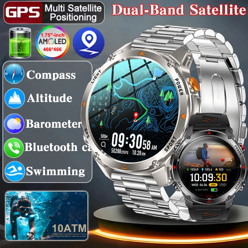 2025 New GUHUAVMI IOS T-Rex 3 GPS Smart Watch 10 ATM Waterproof Built-in Dual-band GNSS Compass Military Sports Smartwatches Men
