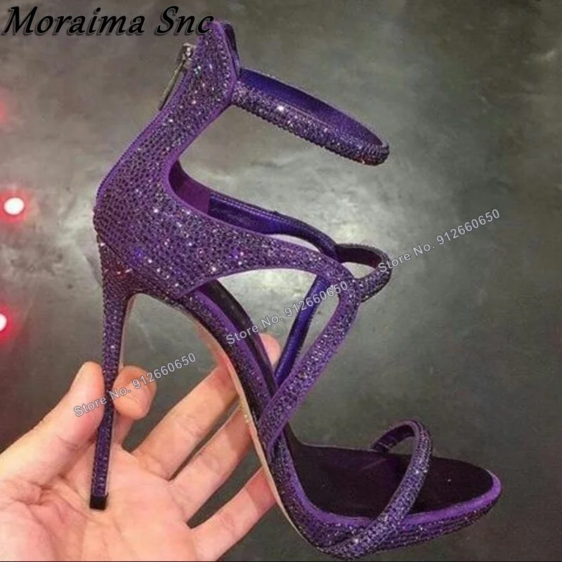 Moraima-Sandalias de tacón alto con cremallera trasera para mujer, zapatos de boda con tacón de aguja, color morado brillante, Snc