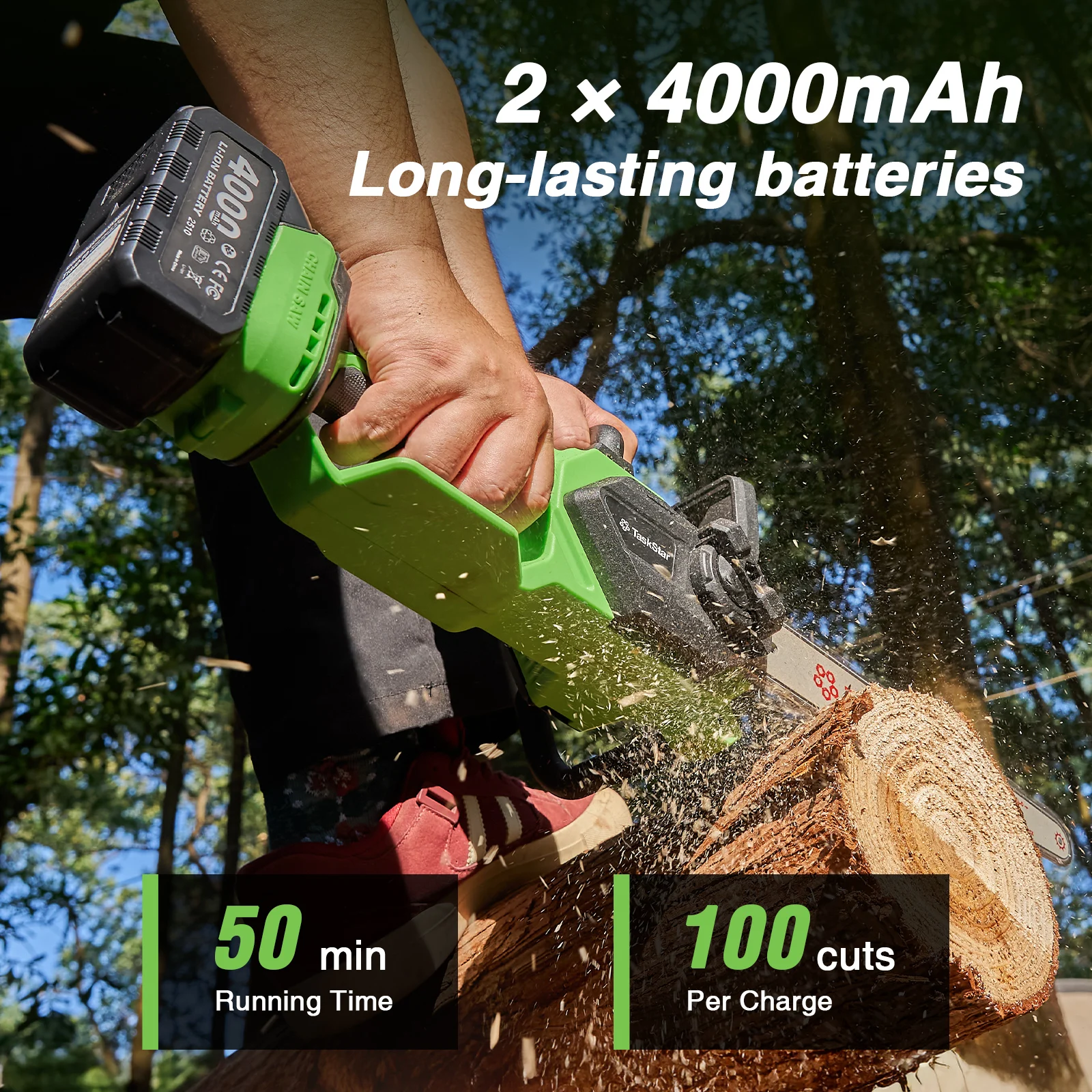 TaskStar Bürstenlose 12-Zoll elektrische Kettensäge wiederaufladbare Schnurlose Holz Schneiden Power Tool Fit Makita 18V Batterie (mit 2 4.0Ah Batterien) – Detail 4