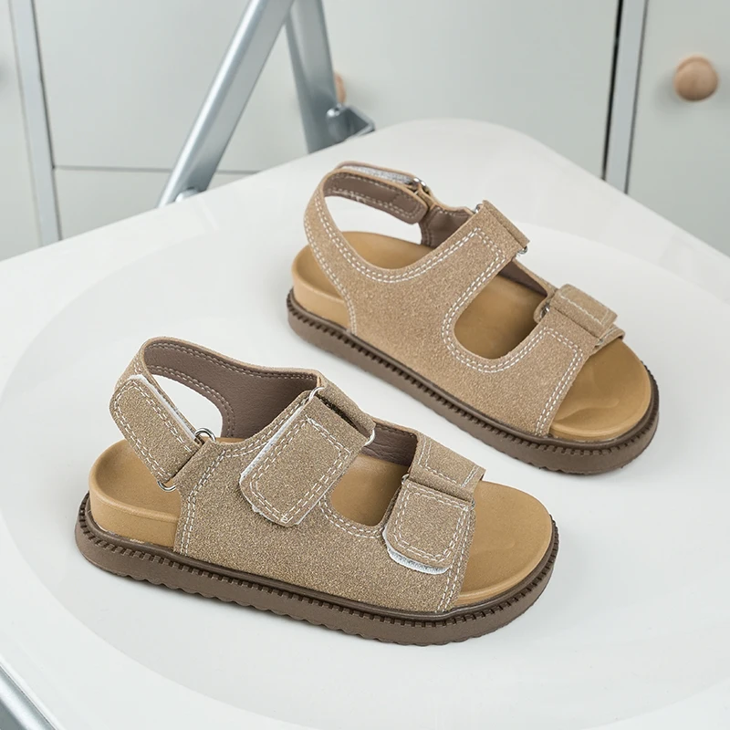 Children's Summer Sandals New Simple Boys Girls Fashion Flat Sandals Open-toe Non-slip Soled Kids Causal Beach Sandals Hook Loop