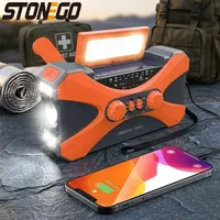 Radio Solar de Manivela de 10000mAh con Alerta Meteorológica AM FM NOAA, Radio Portátil con Altavoces Duales, Cargador de Teléfono, Linterna LED y Alarma SOS