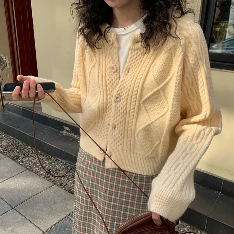 

Thiened Knitted Twisted Sweater Women's Loose Open Cardigan ort Outerwear Spring Autumn Korean Sle Lazy Versatile Top