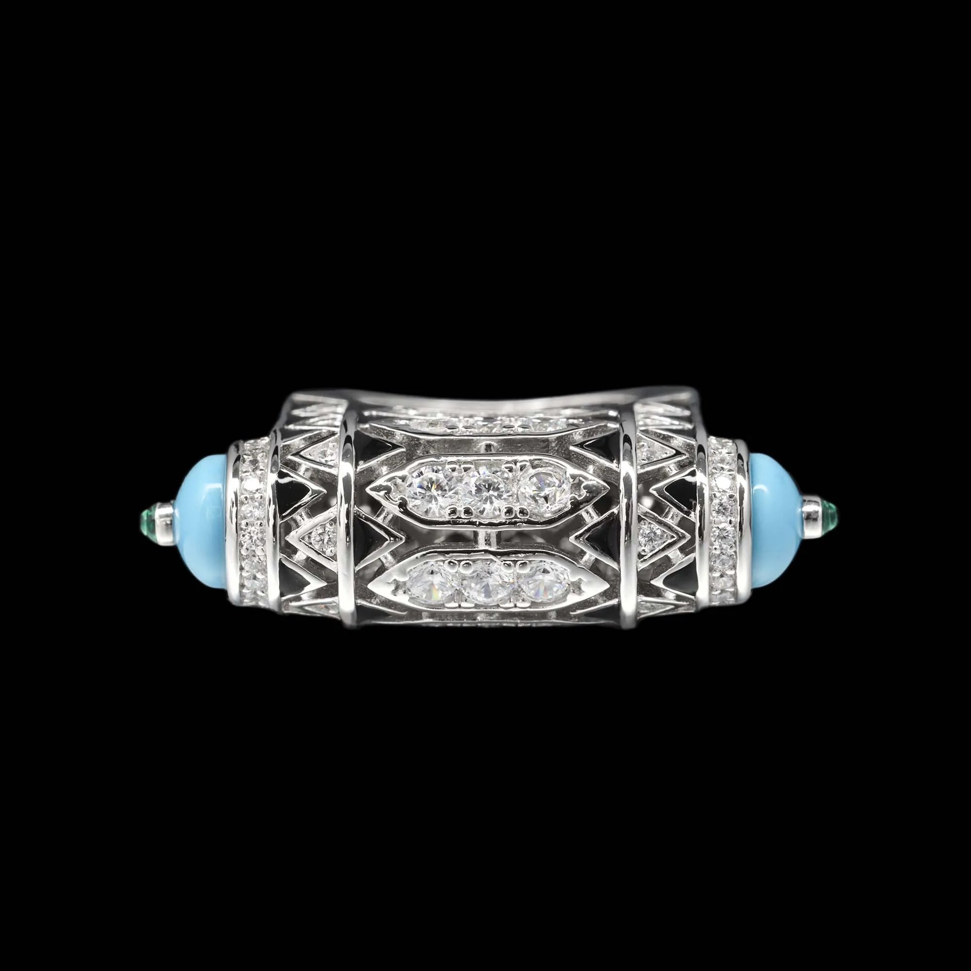 Art Deco Artificial Turquoise Statement Ring Vintage Women's Enamel 925 Sterling Silver Cocktail Fine Jewelry Anniversary Gifts