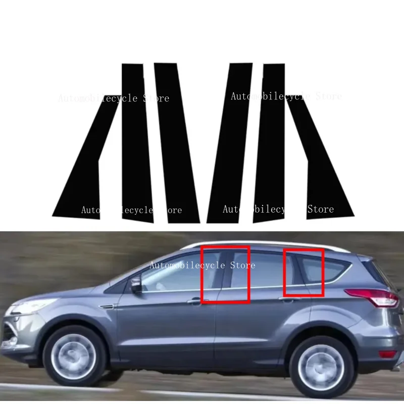 6PCS Glossy Black Pillar Posts Fit For  Ford Escape Kuga 2013 2014 2015 2016 2017-2019 Window Moulding B C Center Sticker Cover