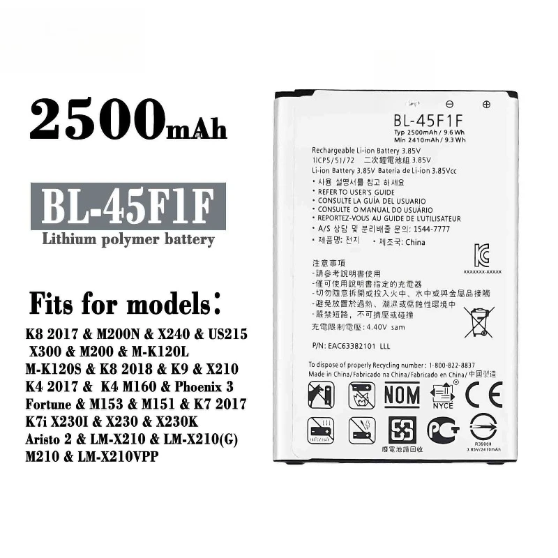 BL-45F1F 3.8V 2500mAh Battery For LG K9 K4 K3 M160 MS210 X230K X240K LV3 2017 Version K8 Mobile Phone Batteries +Free Tools