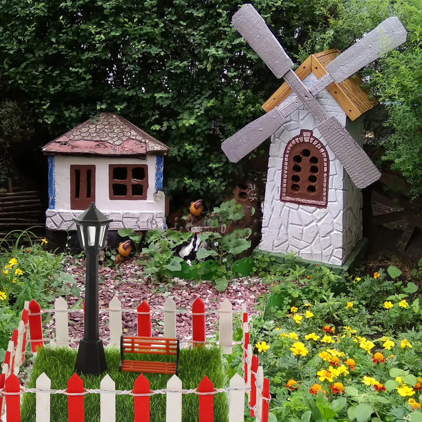 conjunto-de-cadeira-de-parque-em-miniatura-luminaria-de-rua-e-cercas-para-jardim-decoracao-realista-para-casinhas-e-mini-jardins