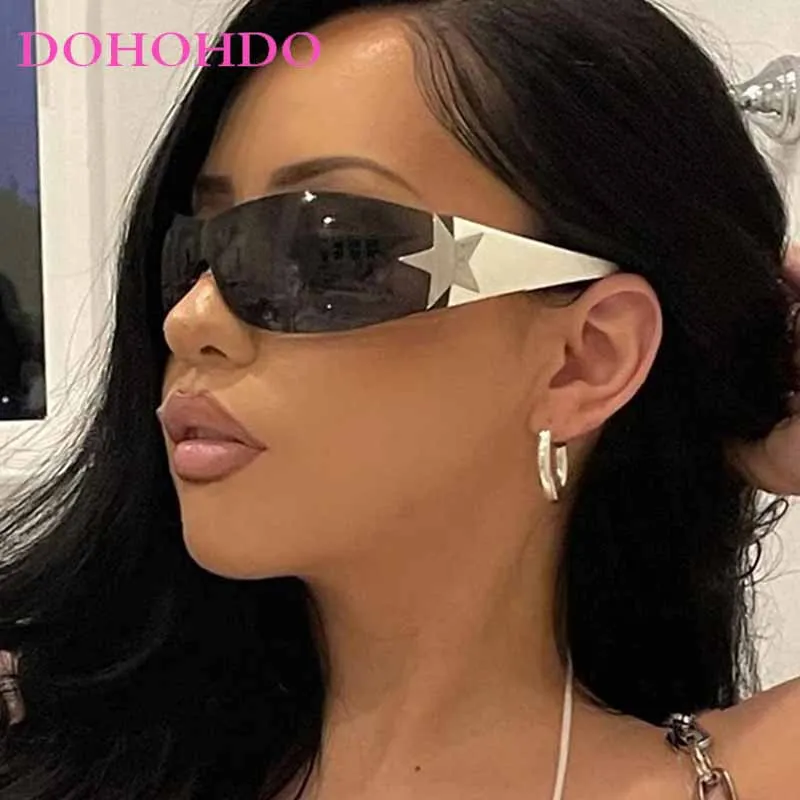 Luxury Women Sunglasses Punk Sports Sun Glasses Five-pointed Star Y2K One Piece Glasses Fashion Men Goggle Shades UV400 Eyewear