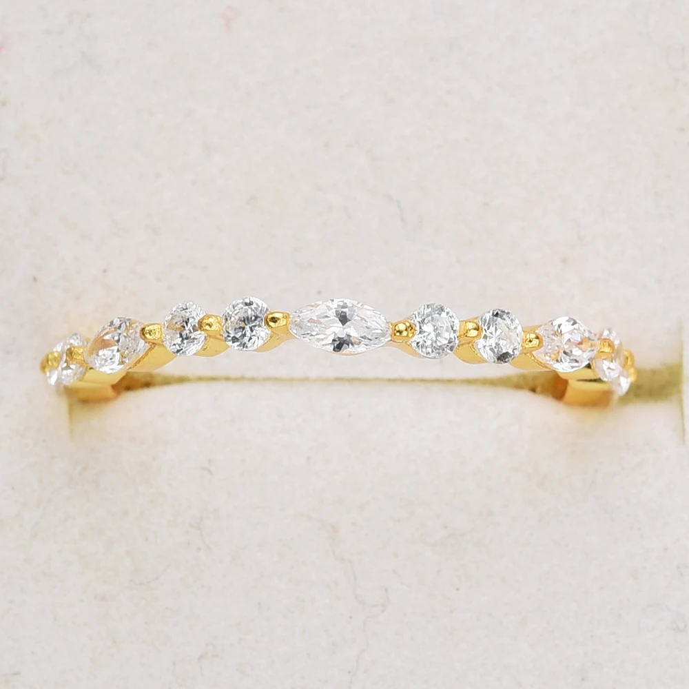 925 Sterling Silver Natural Full Eternity Zircon Rings Golden Plated Marquise Gemstone Jewelry for Women Engagement Gifts