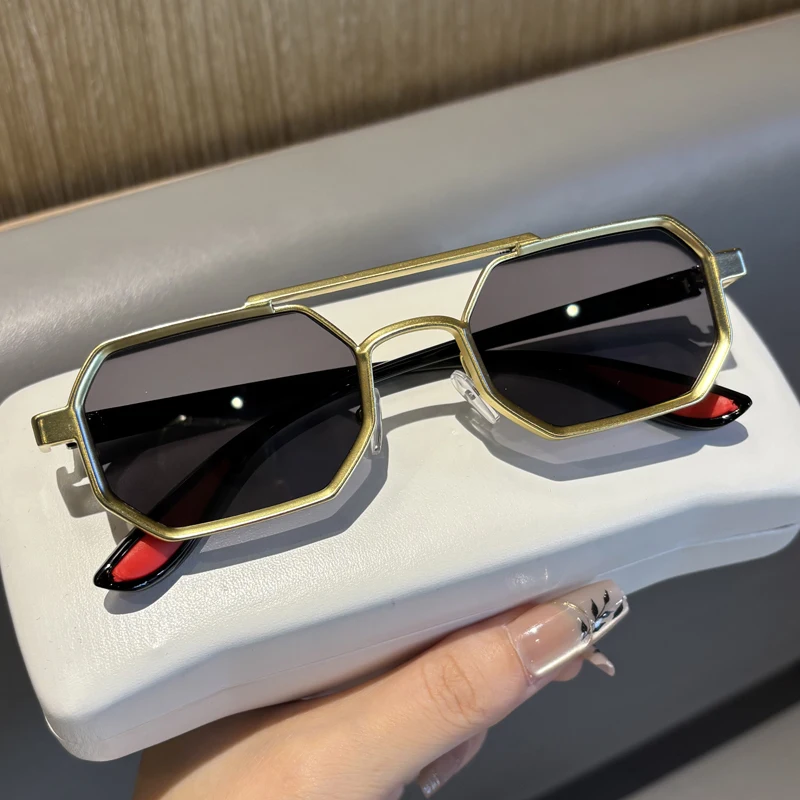 Retro Steam-Punk Sunglasses For Men With Polygonal Ddesign Large Frame Car-Specific Premium Quality UV Protection Edgy Chic view 6