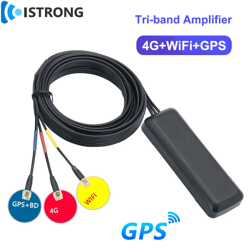 4G+GPS/BD+WiFi Tri-band Combined Car Antenna With Filter Outdoor Long Range Positioning Signal Boost Amplifier SMA Male 8/30dBi