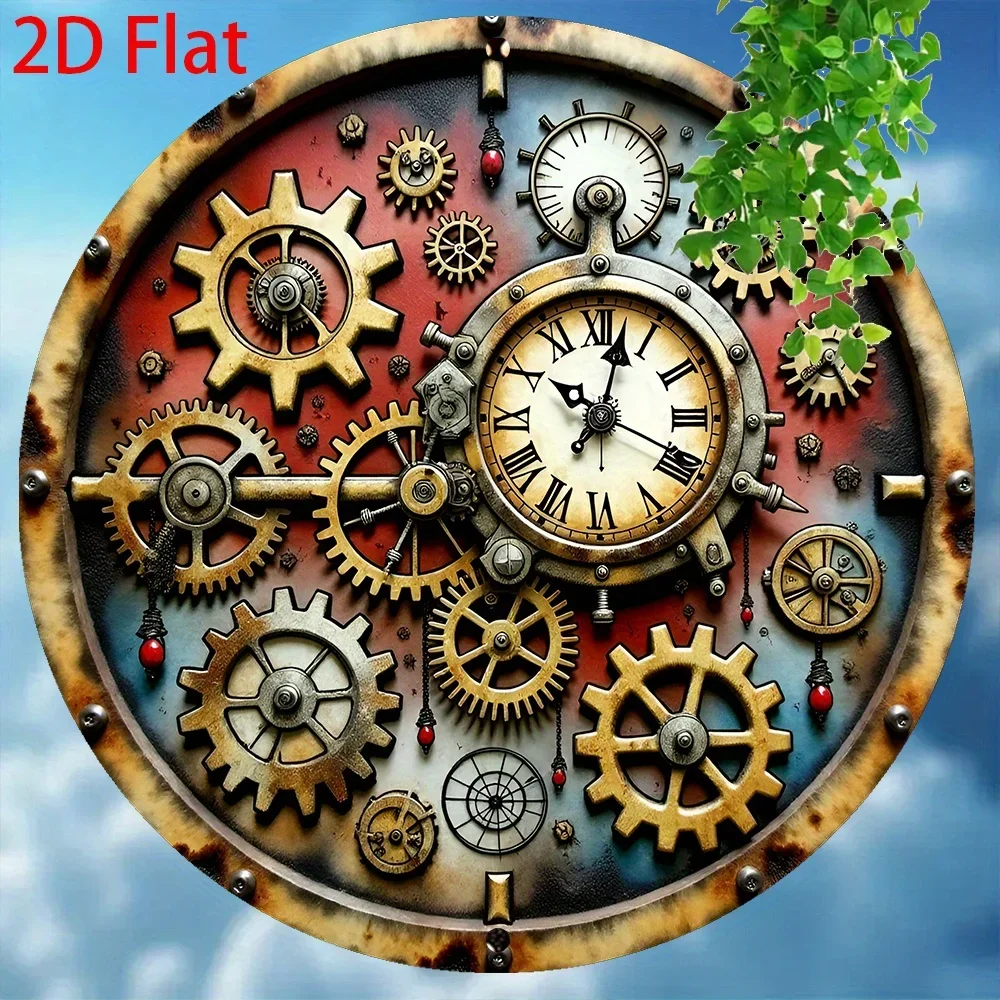 Steampunk Metall-Wandkunst Uhrwerk-Zahnrad-Schild Vintage Rustikale Rot-Blaue Dekoration für Zuhause Küche Bar