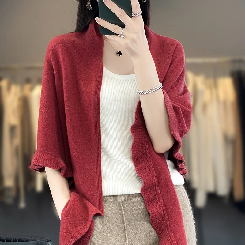 RONGNI 2023 Autumn And Winter Loose Womens Clothing 100% Wool Cardigans Warm Soft Long Sleeve Female Sweaters Fashion Shawl