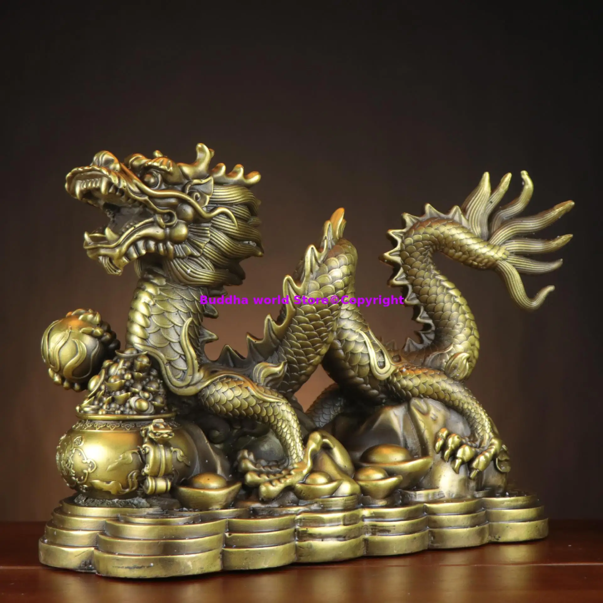 2024 Copper Wealth dragon JU BAO PEN ornament Recruiting fortune money bring good luck Auspicious home office store Prosperous