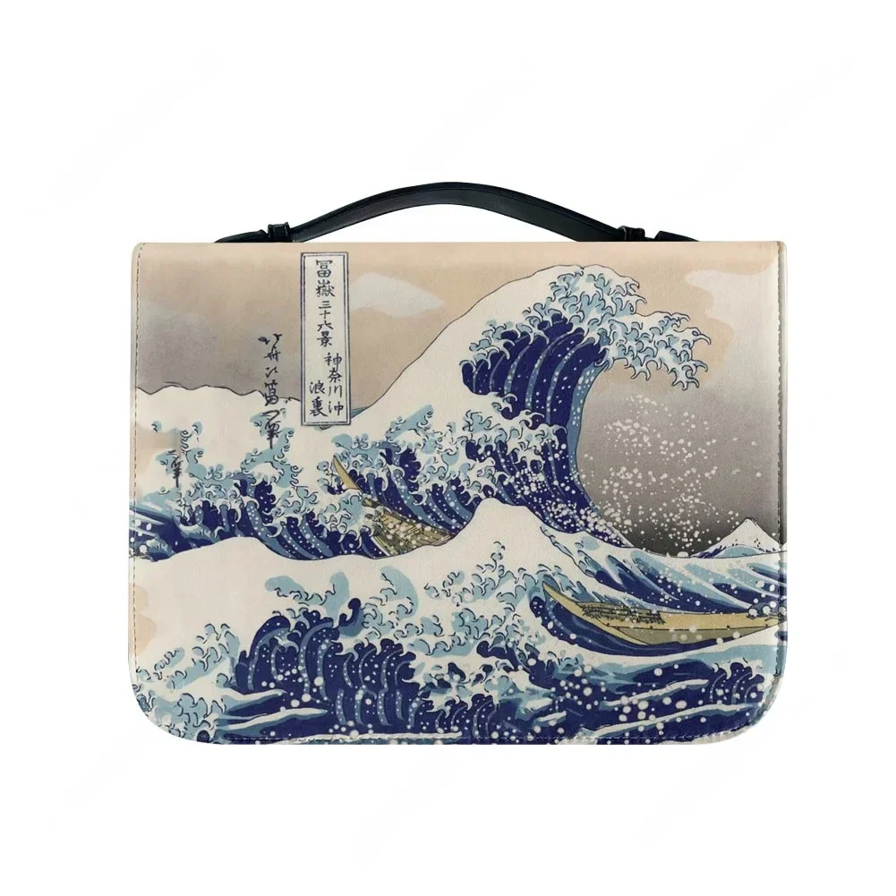 

The Great Wave off Kanagawa Bible Bags Christian Gifts Personalized Cover Bible Pack Waterproof Leather Bag Pockets Package Case