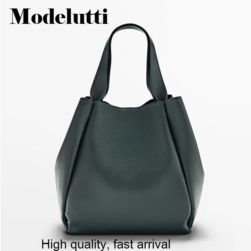 New Fashionable 2023 Genuine Leather One Shoulder Bags Inner Wallet High Capacity Wild Solid Simple Casual Tote Ladies