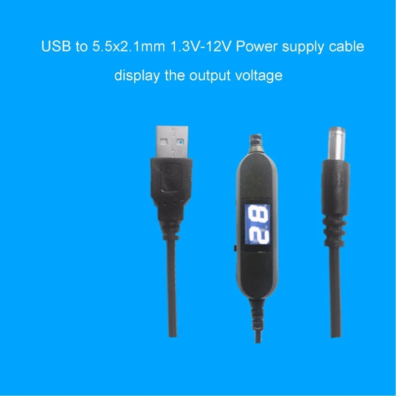 USB 5V to 1.5V 3V 4.5V 6V 9V 12V 2.5mm/3.5mm/4.0mm/5.5mm Adjustable Voltage Cable with LED Dislpay Step Up Down Converter Cord