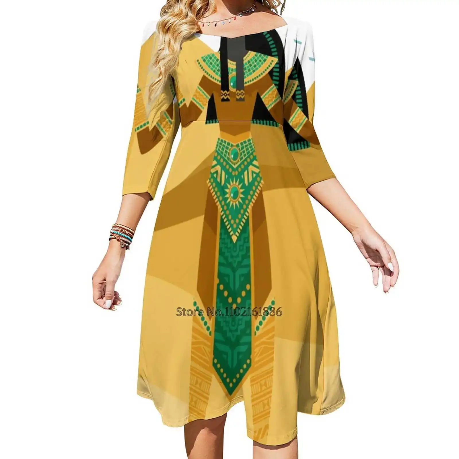 Egypt Mythology Anubis God Of The Underworld Back Lacing Backless Dress Women Kawaii Square Collar Dress 6Xl Cartoon Vector