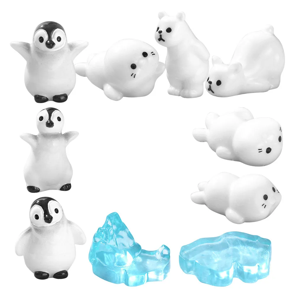 1Set Resin Miniature Penguin Polar Bear Seal Ice Sculptures for Micro Landscape Gardens Fairy Decor Balcony Terrarium Indoor
