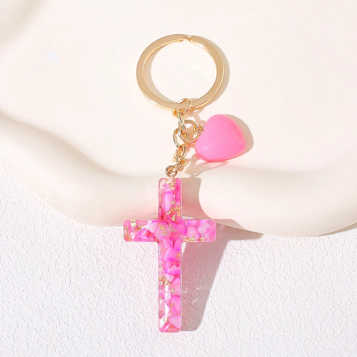 Resin Cross Keychain for Women - Chic Fashion Resin Heart & Tassel Key Ring, Christian Religious Key Pendant for Backpack Purse,