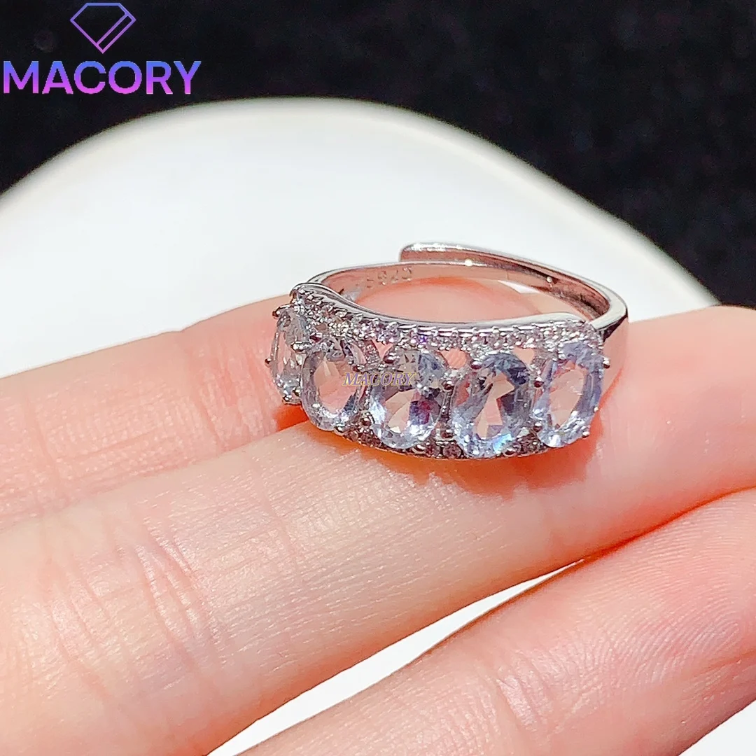 S925 silver inlaid natural aquamarine ring for women, fashionable and youthful new design, bright and clear color