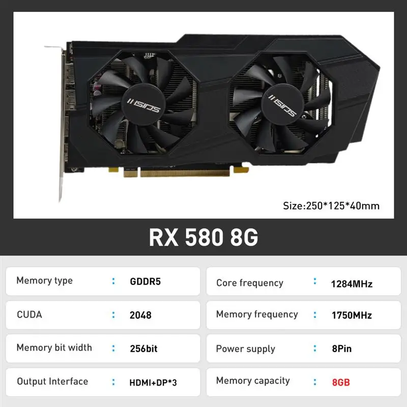 Good RX 580 8GB Graphics Card GDDR5 256Bit Gaming Card GPU Video Card AMD Radeon RX580 8G Placa De Video For PC Desktop