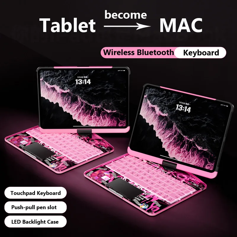 

for IPad 2025 Pro 13 2025 M5 Air 13 M3 M2 Pro 13 M4 Pro 12.9 2022Clear Crystal Backlit Touchpad Keyboard Case Push-pull Pen Slot