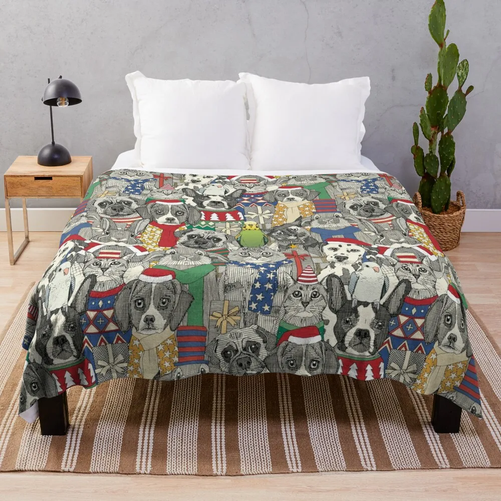

christmas pets Throw Blanket valentine gift ideas Flannel Fabric Decorative Throw Plaid Blankets