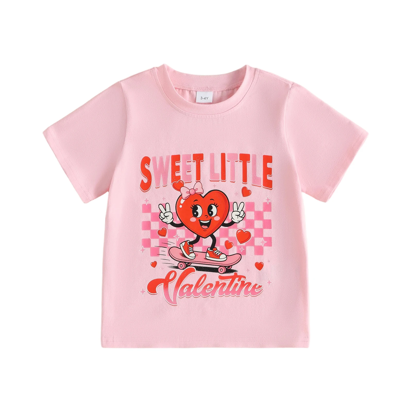 Kid Valentine s Day Shirt Letter Heart Print Crew Neck Short Sleeve T-Shirt