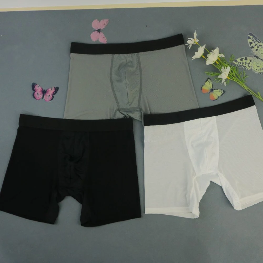 

Breathable Mesh Men's Ice Silk Underwear Boxers with Long Leg Shorts Providing Lightweight Comfort and Classic Mid Rise Fit