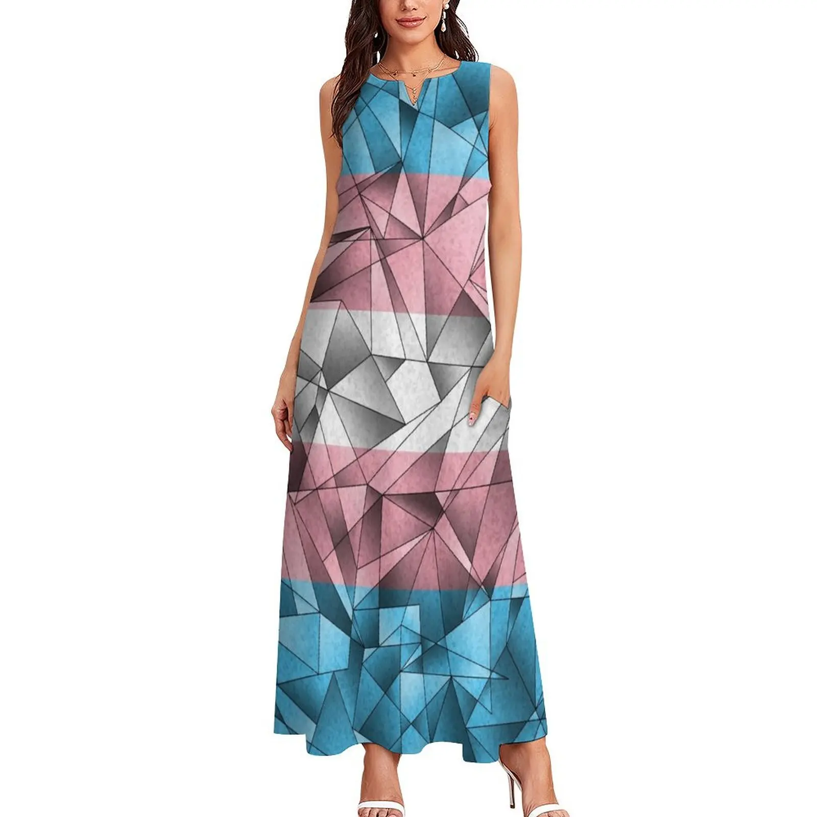 Abstract Fractal Triangles Transgender Pride Flag Pattern Long Dress cute dress clothes for woman prom clothes